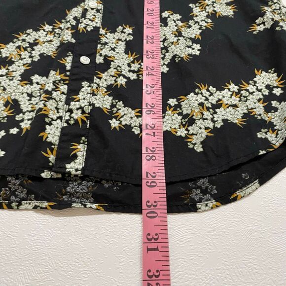 H&M Men’s Floral Button-Up Shirt | Black White Yellow Flower Print Long Sleeve - Picture 5 of 8